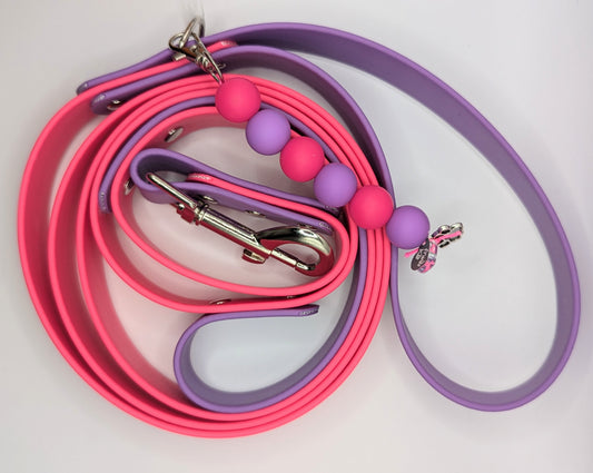 1 inch Wide Biothane Dog Leash - 6 Foot Pink and Purple
